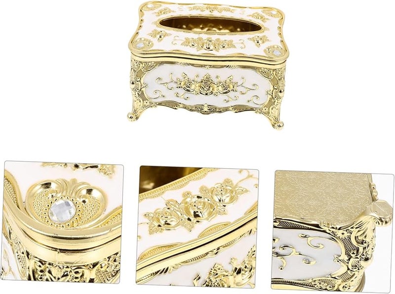 حامل علبة المناديل الذهبي الزخرفي للغرفة المعيشة والمكتب والسيارة - Image 3